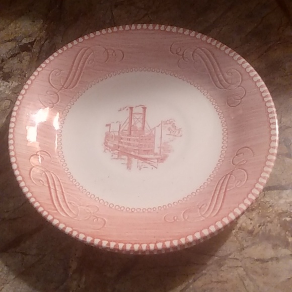 Ironstone red toile Steamboat saucer - Picture 1 of 3